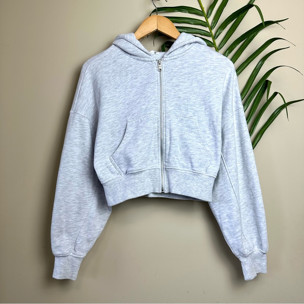 Garage Light Grey Cropped Zip Up Hoodie